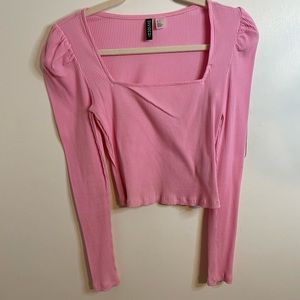 H and M , square neck , semi cropped long sleeve